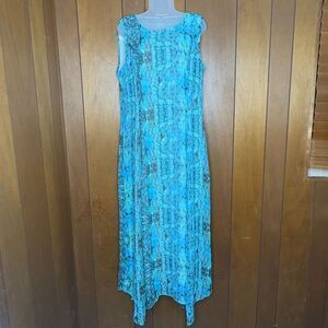 Long Elegant Legs Dress 10 Turquoise Marble Print Maxi Asymmetric Hem Boho Fairy